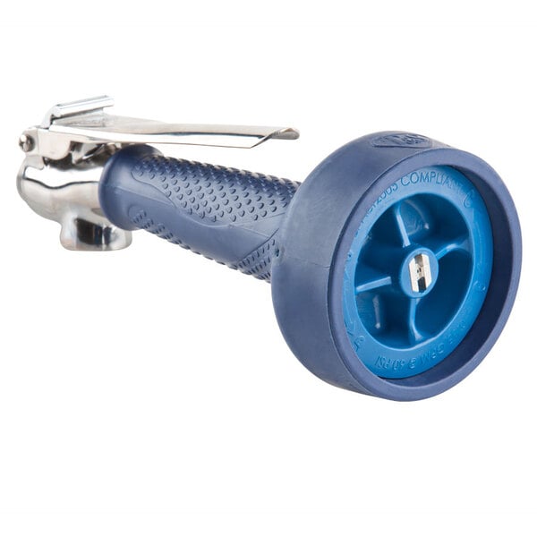 A T&S JeTSpray pre-rinse spray valve with a blue plastic hose and metal nozzle.