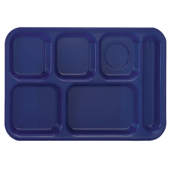 A bright blue rectangular tray with 6 square compartments.