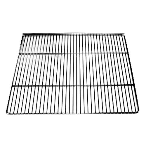 A stainless steel wire shelf with a grid on it.