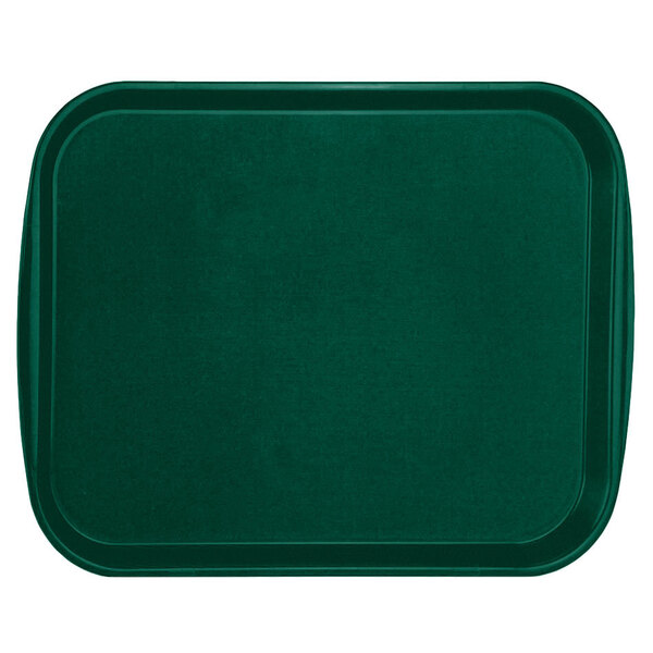 A Vollrath green rectangular fast food tray with built-in handles.