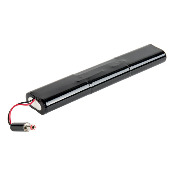 A black Cambro Versa 12V light strip battery with wires attached.