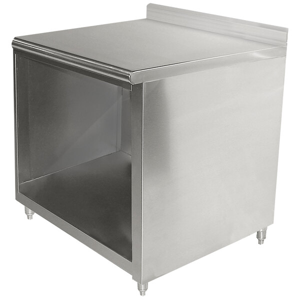 A stainless steel cabinet base work table with a shelf on top.