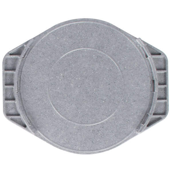 A grey plastic circular lid for a Cambro container.