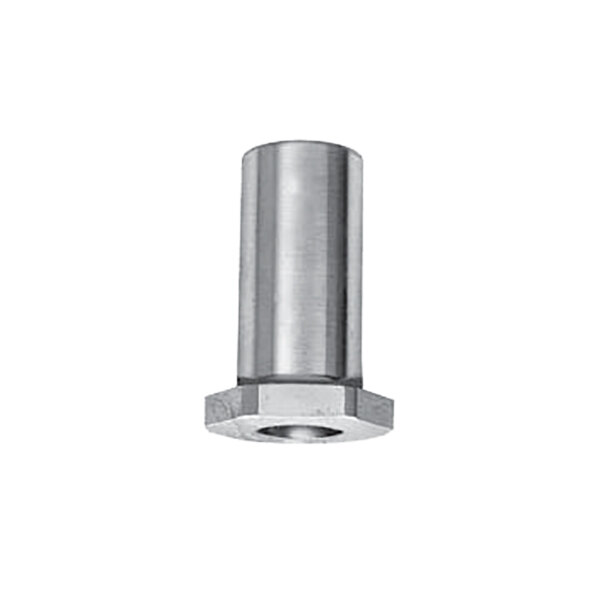 A close-up of a silver stainless steel stem adapter with a nut.