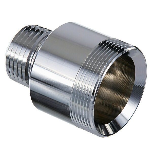 A stainless steel Fisher swivel male adapter with a thread.
