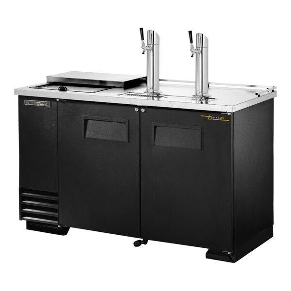 A black True club top beer dispenser with two taps.