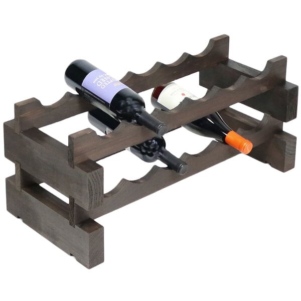 A Franmara wooden wine rack with bottles of wine on it.