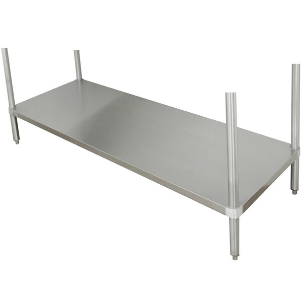 A stainless steel Advance Tabco hot food table undershelf with legs.