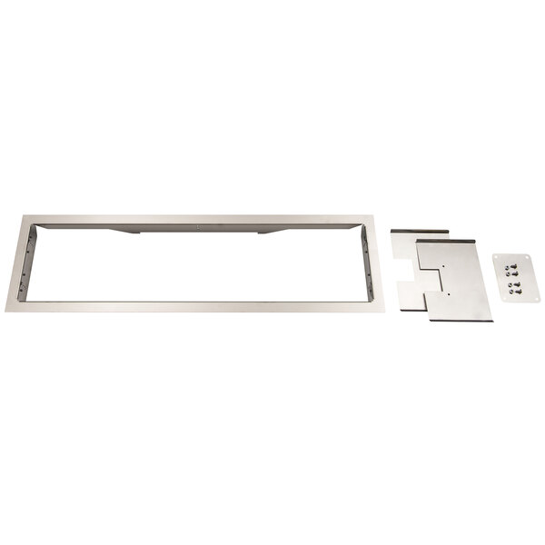 A stainless steel rectangular frame with screws.