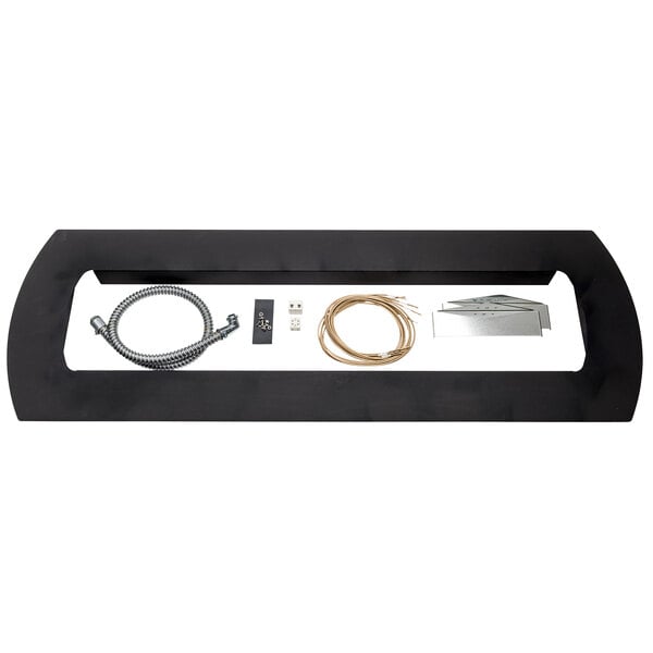 A black rectangular Bromic Heating ceiling recess kit with various components and a black cable.