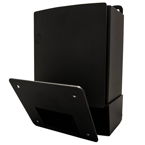 A black rectangular Bromic Heating wall bracket with a hole in the middle.