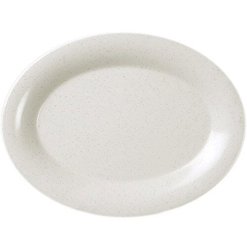 A white platter with a speckled surface.