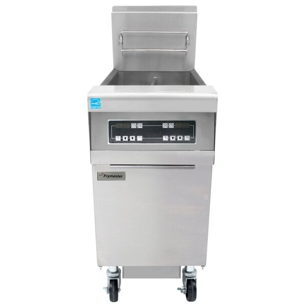A Frymaster natural gas floor fryer with a stainless steel top.