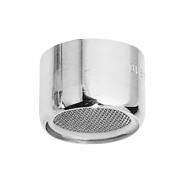 A Fisher stainless steel aerator with a mesh filter over a hole.