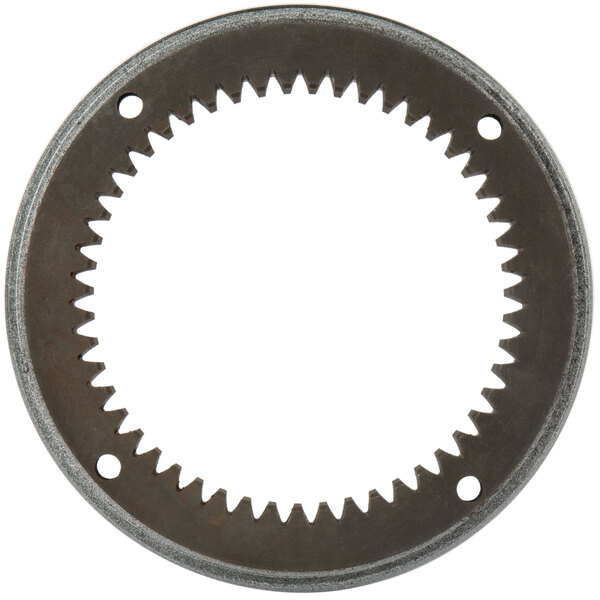 A circular metal Avantco turning plate gear with many small teeth.