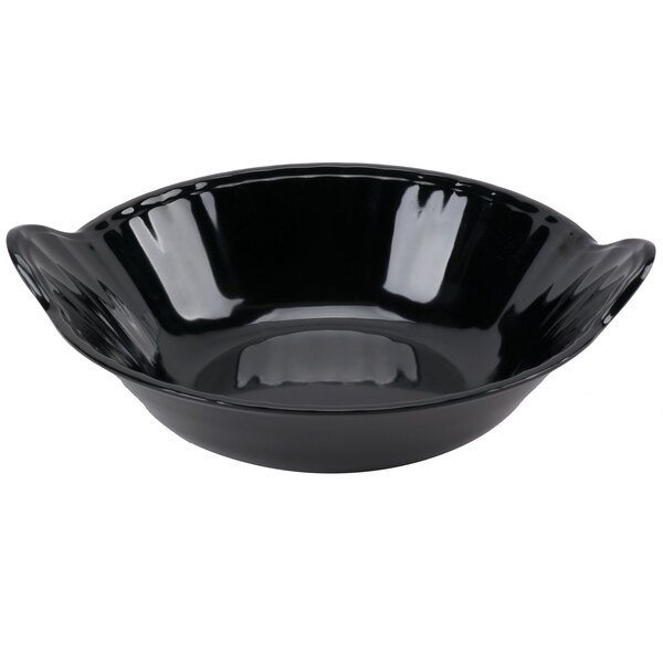 A black GET Siciliano Bowl with handles.