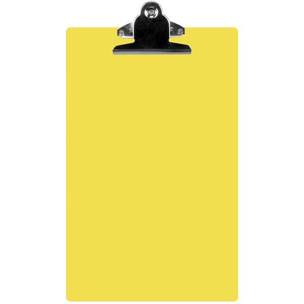 A yellow rectangular clipboard with a metal clip.