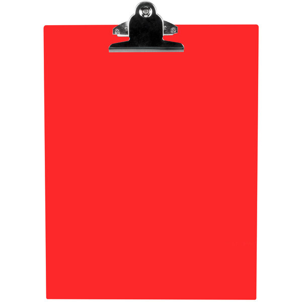 A red Menu Solutions clipboard with a silver clip.