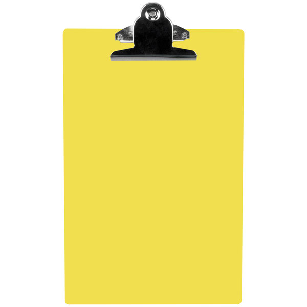 A yellow Menu Solutions clipboard with a black clip.