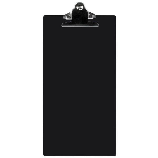 A black rectangular Menu Solutions clipboard with a metal clip.