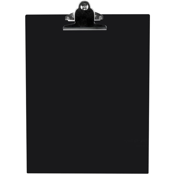 A black Menu Solutions clipboard with a silver clip.