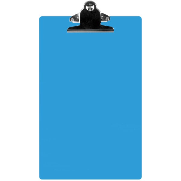 A blue rectangular Menu Solutions clipboard with a metal clip.