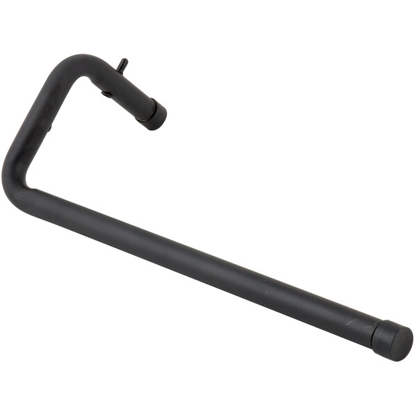 A black metal pipe on a white background.
