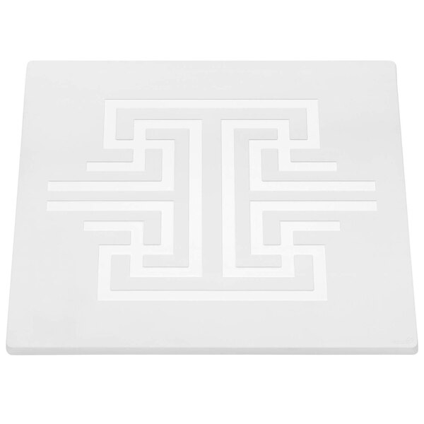 A white square patterned riser shelf.