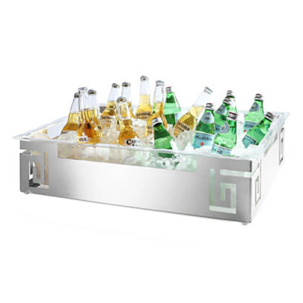 A Rosseto stainless steel spiral ice housing with bottles of soda in it.