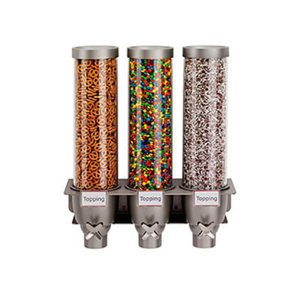 A group of Rosseto candy dispensers with different types of candy.