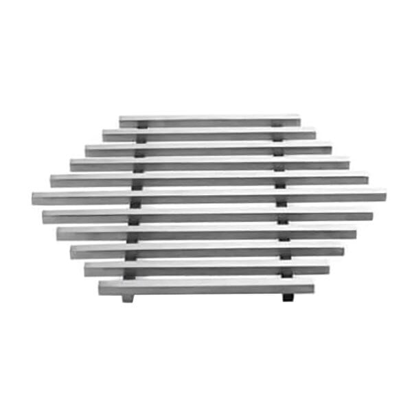 A stainless steel honeycomb shaped grill top with four bars.