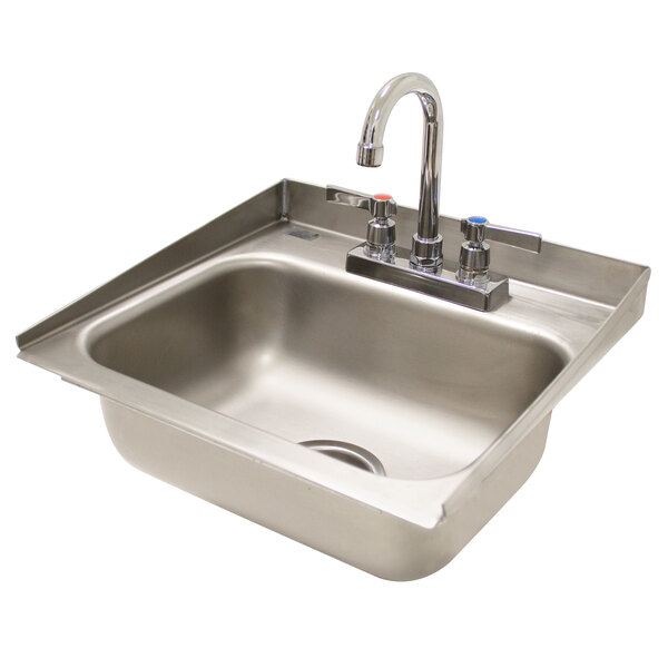 A stainless steel Advance Tabco drop-in sink on a counter.