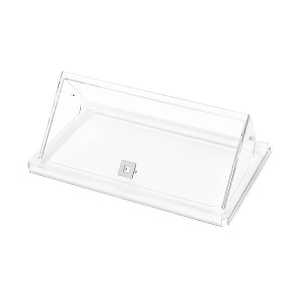 A clear plastic case with a rectangle top.