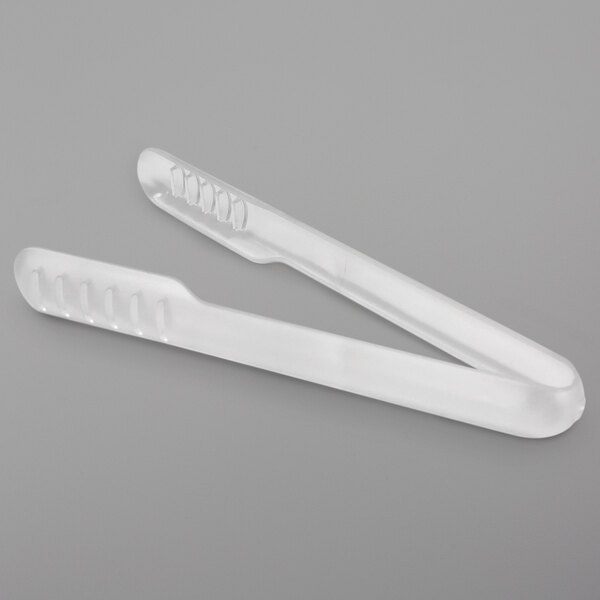 A pair of clear plastic tongs.