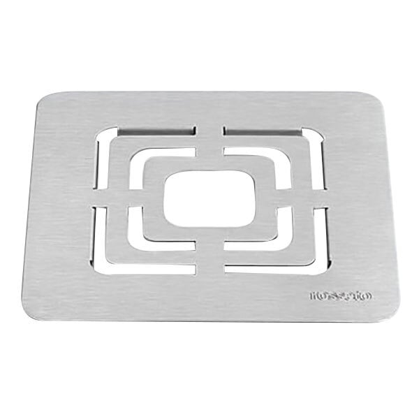 A silver square stainless steel grill top with a square design.