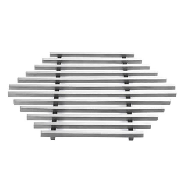 A stainless steel honeycomb grill top with four bars.