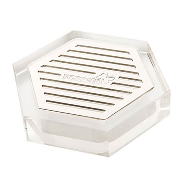 A clear plastic and metal honeycomb drip tray.