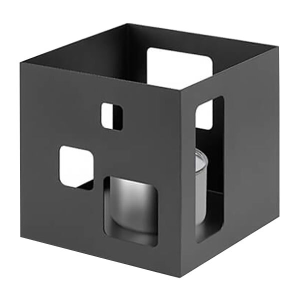 A black matte steel square warmer with a metal base.