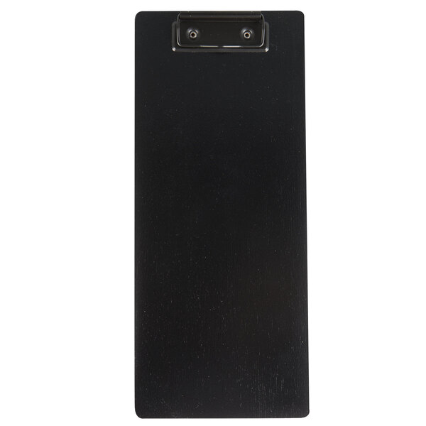 A black rectangular wood clipboard with a metal clip.