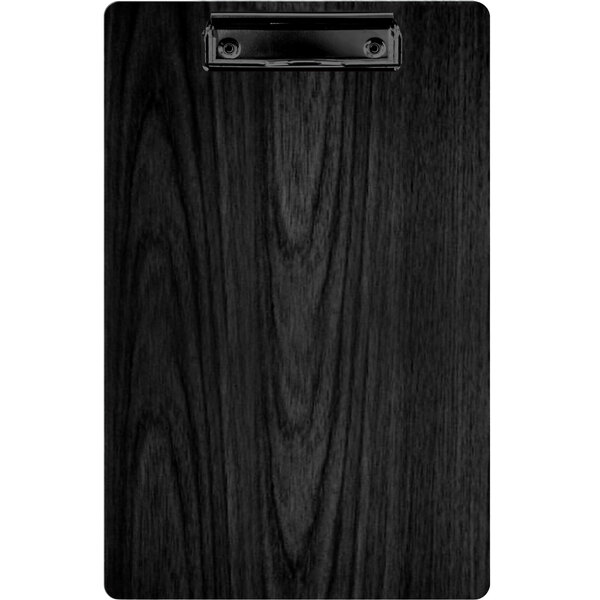 A black wood menu clip board with a black handle.