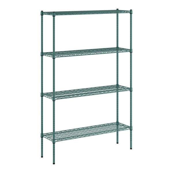 A green Regency wire shelving kit with four shelves.