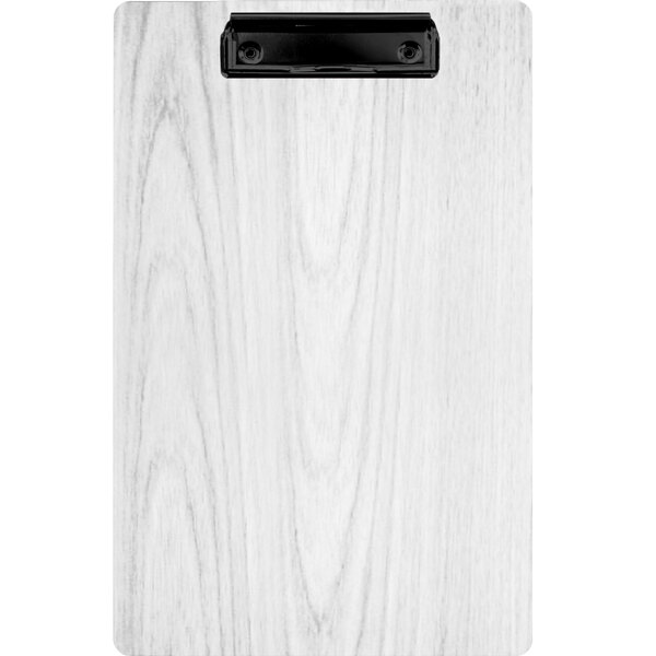 A white wood clipboard with a black clip.