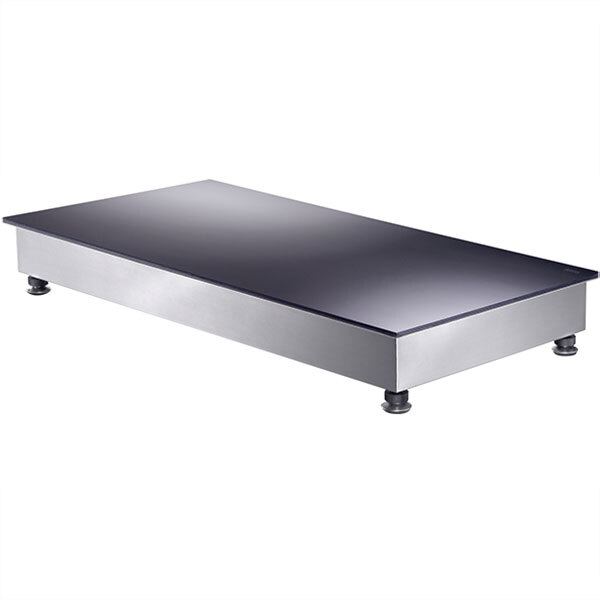A rectangular silver and black Garland countertop induction holding warmer.