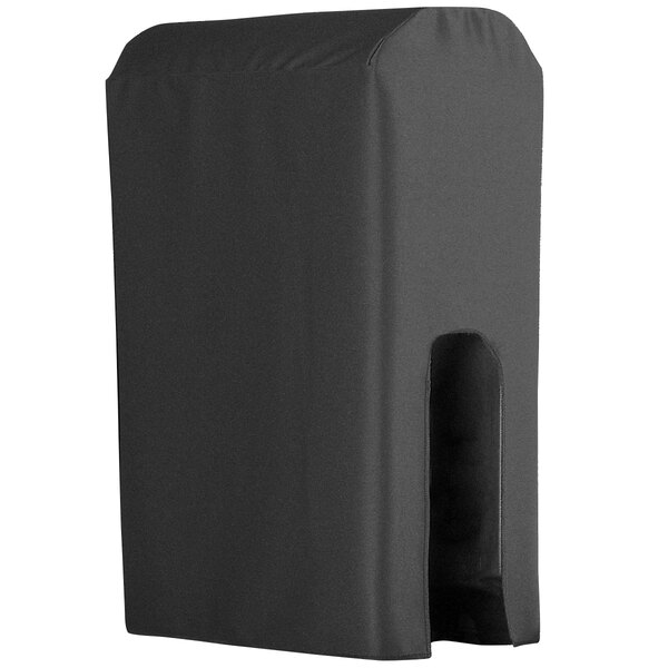 A black rectangular polyester cover with a hole for a beverage dispenser.