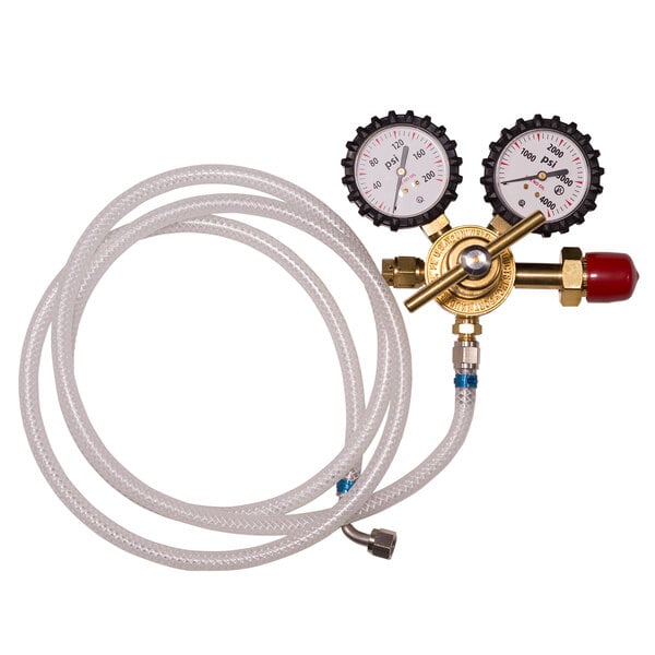 A Bunn Primary Nitrogen Regulator pressure gauge with a hose.