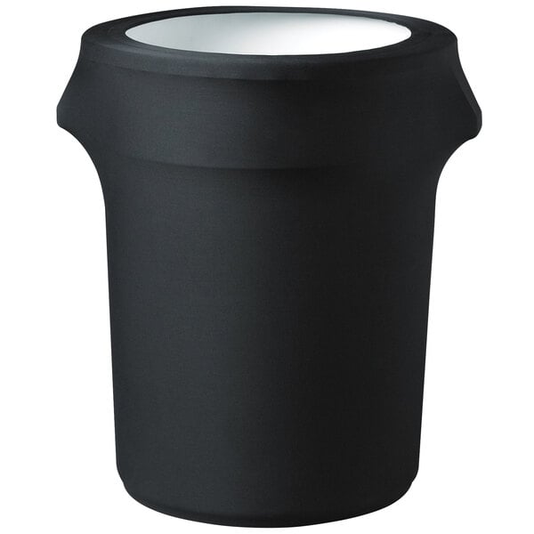 A black plastic container with a black spandex cover.