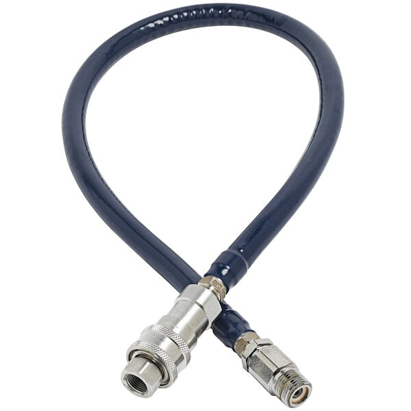 A black and silver T&S Water Appliance Hose with metal connectors.