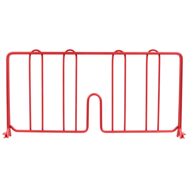 A flame red Metro wire shelf divider with two bars.
