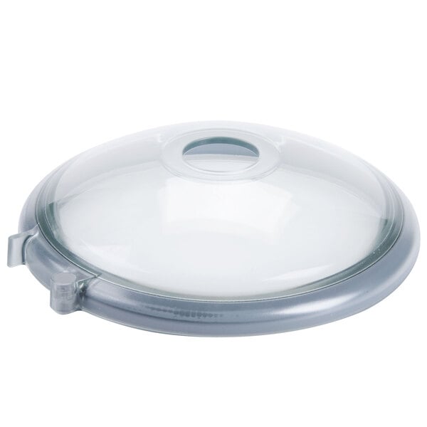 A clear plastic lid with a hole and a seal.