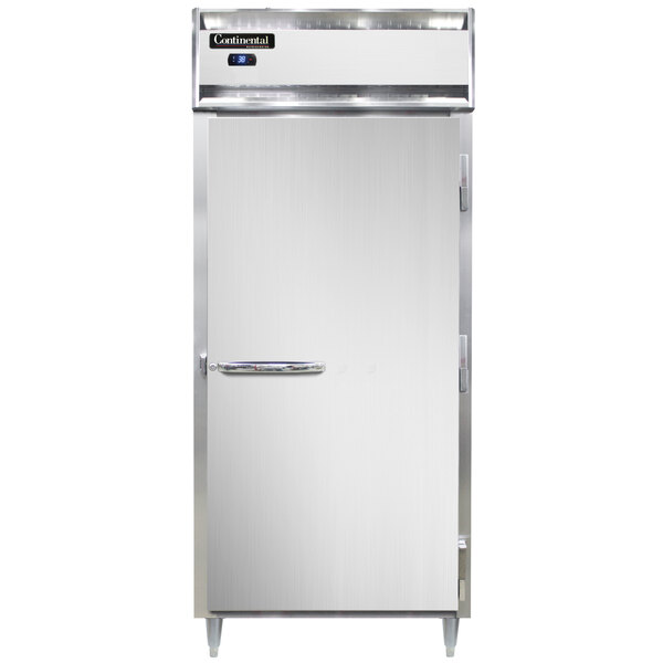 A Continental reach-in refrigerator with a white door and silver frame.